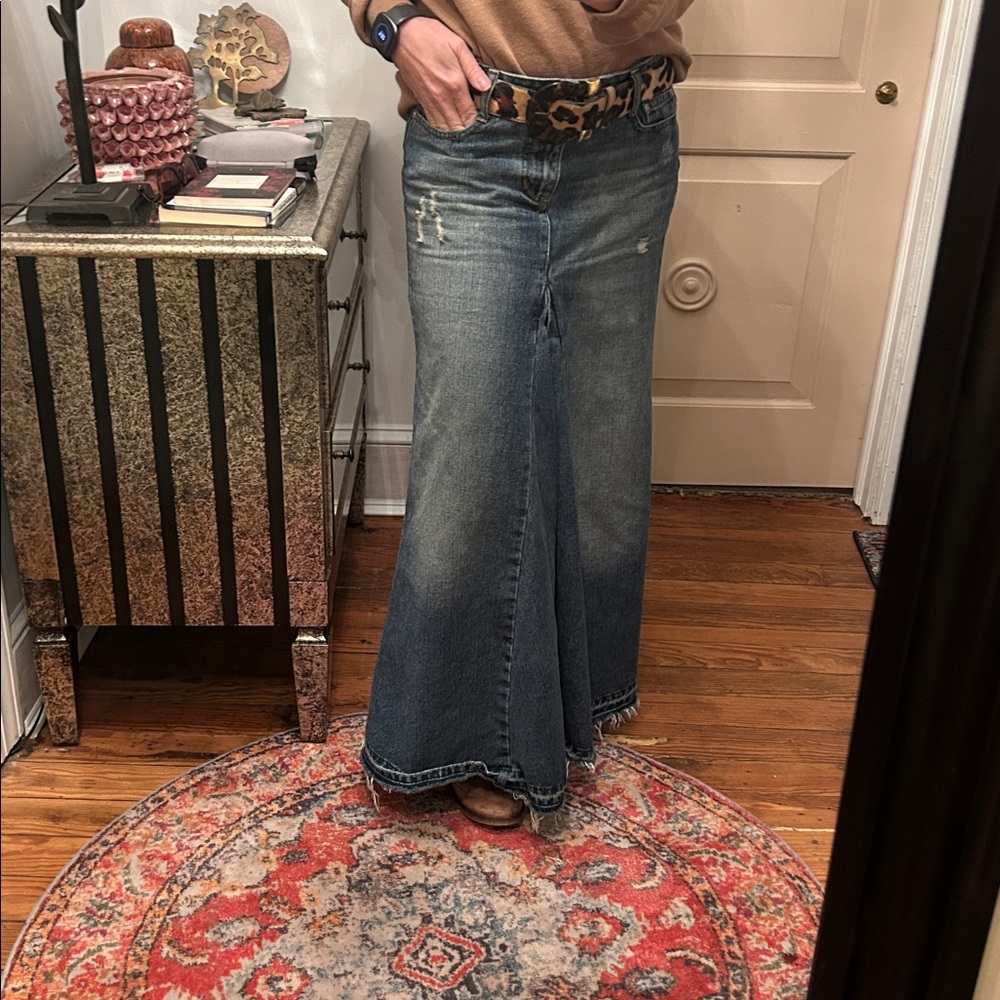 RARE Blue Denim Sz 6 Maxi Skirt DOUBLE fishtail inset front and back - Picture 4 of 4